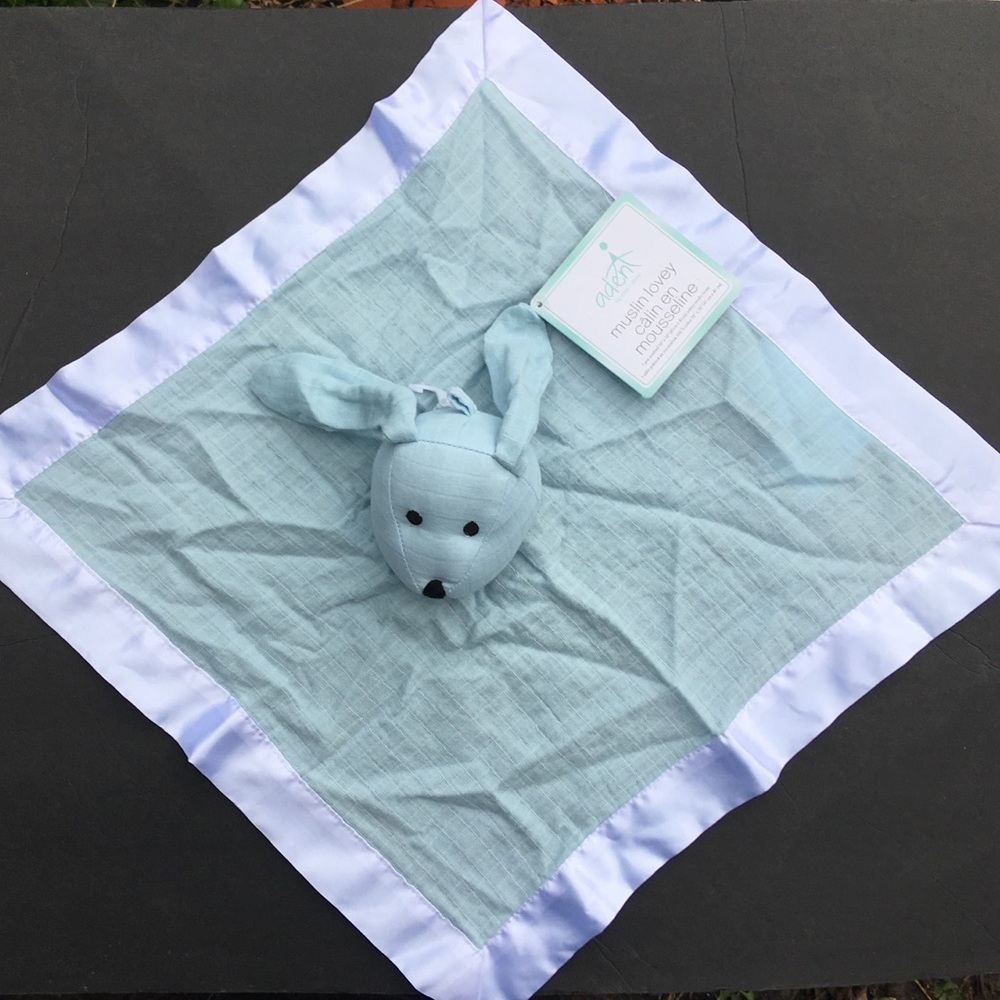 Bunny Lovey Aden By Aden + Anais Security Blanket Blue Muslin Solid Winter Sky - Picture 2 of 12